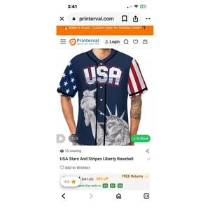 USA‎ Trump 45 Stars Liberty Baseball Jersey Patriotic Men's 3XL